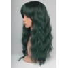 24 Inch Forest Green Wavy Wig with Bangs, Heat Resistant