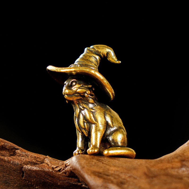 CHOVY Retro Handcrafted Witch Cat Ornament - 100% Solid Brass