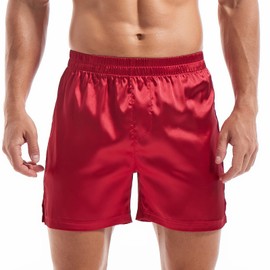 Amy Coulee Satin Sleep Shorts Men's Sleepwear Boxer Shorts, red