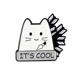 It’s Cool Stabbed Cat Cartoon Pin Brooch, Deadpan Cat Meme Enamel Pin, Dark Humor Gift For Sassy Friend Sarcastic Kitten Mom, Burnout Humor Lapel Badge, It’s Fine Everything’s Fine Brooches, Weird Meme Accessories