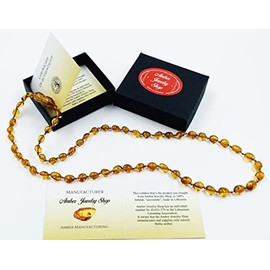 Natural Baltic amber Necklace made of natural polished amber pearls (48 cm) (Cognac)