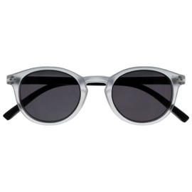 OPULIZE Zen Sun Reader Glasses Small Round Frame Spring Hinges Scratch-Resistant Tinted Lens UV400 Protection Matt Ice Crystal Matt Black Temple Men Women S24-C+3.00