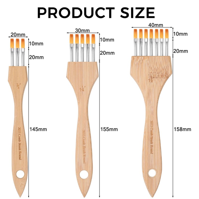 3-Piece Flat Comb Artist Grainer Rake Brush Set