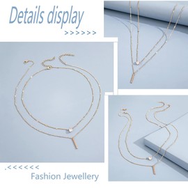 TseenYi Boho Layered Gold Colour Chain Necklace Crystal Vertical bar Dangle Necklace Double Layer Stacked Necklace Fashion Necklace for Women Summer Beach Wedding Jewelry for Women and Girls（2 Pcs)