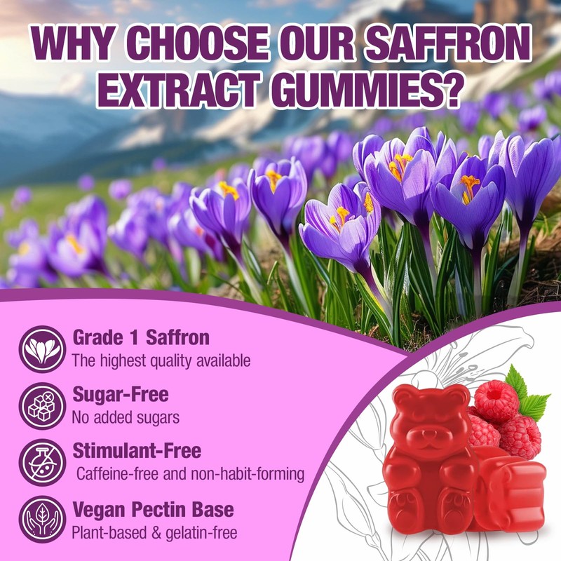 VAJYKEWJY Saffron Gummies (88.5 mg) with Magnesium — Enhanced with