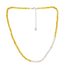 TreasureBay Handmade Womens Girls Beaded Necklace Choker - Natural Gemstones and Freshwater Pearl Necklace (Yellow)
