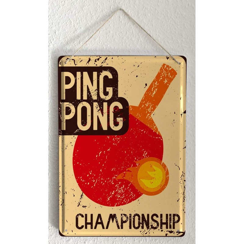 Tin Sign with Retro Table Tennis