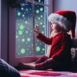 Glow in The Dark Christmas Window Snowflakes Stars Stickers - 64Pcs Xmas Luminous Window Stickers Clings on Christmas Decals Decorations for Children Room,Shop Showcases, Glass Fronts