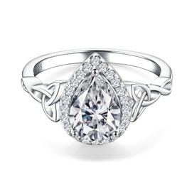 DAYBYDAY Moissanite Engagement Rings for Women 925 Sterling Silver Pear Shaped Created Diamond Ring Celtic Knot Promise Ring Size 9