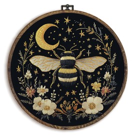 KFXHANGD Celestial Bee Floral Round Wall Art Framed, Gothic Bee Moon Canvas Wall Art Decor, Witchy Bumble Bee Botanical Hanging Decor for Bedroom Living Room, 10x10inch