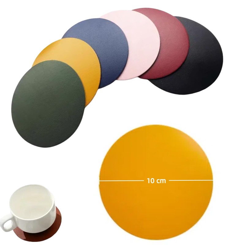 8pcs Yellow Round Leather Drinking Coasters 10CM,PU Leather Cup Mats