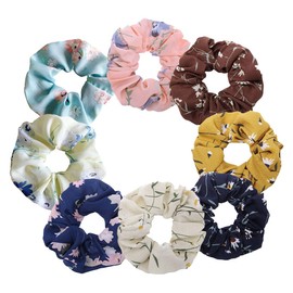 8 Pcs Chiffon Hair Scrunchies Colorful Flower Scrunchies Elastic Hair Bands Floral Hair Ties Boho Hair Ropes Vintage Ponytail Holders for Women Girls