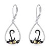 Black Cat Drop Dangle Earrings 925 Sterling Silver Lever Back