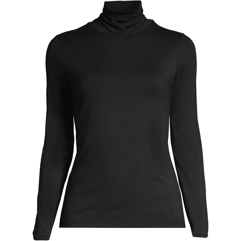 Lands' End Womens Long Sleeve Shaped LWCM Turtleneck Black Regular
