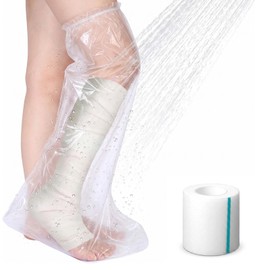 Set of 9 Shower Protection Leg Waterproof (70 cm) - 8 x Cast Protectors & 1 x Fixing Tape - Bandage Protection for Shower & Bath, Leg Protection After Surgery, Wounds & Plaster, Reusable