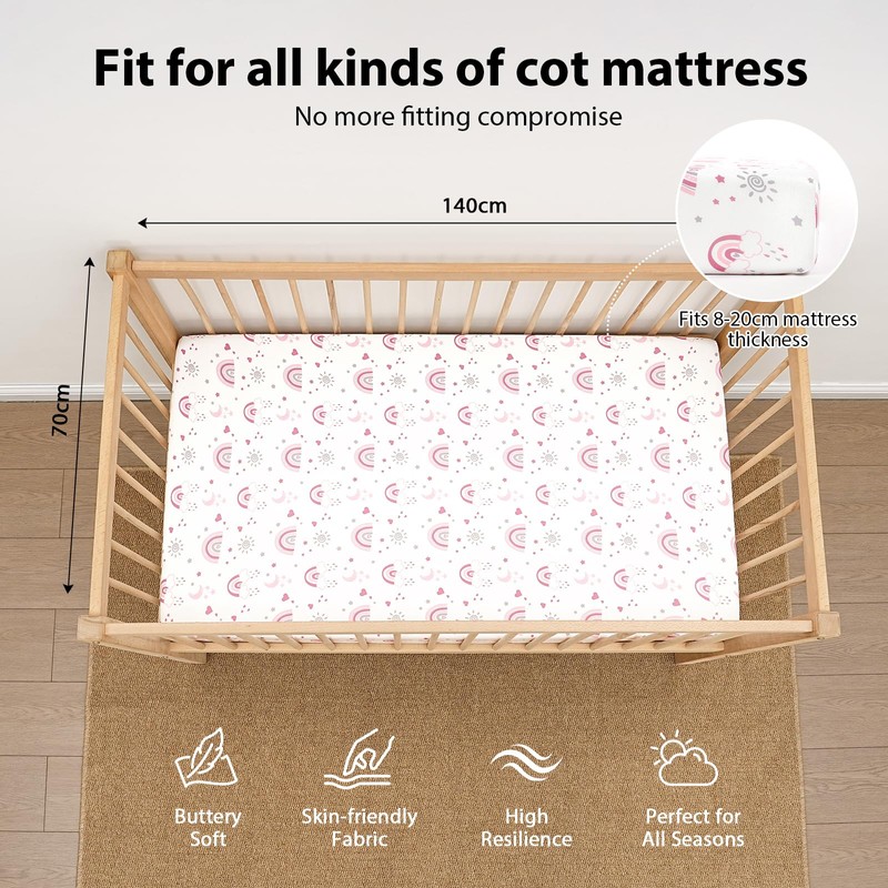 FIEMOL Cot Bed Sheets 140 x 70cm Fitted, 3 Pack