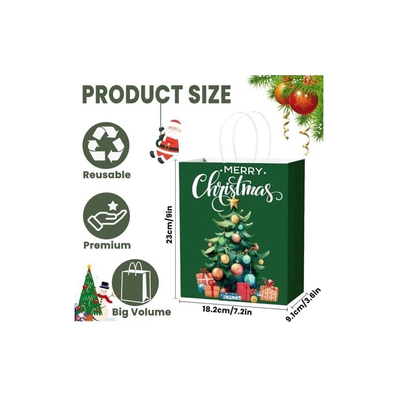 24 Pack Kraft Paper Christmas Gift Bags