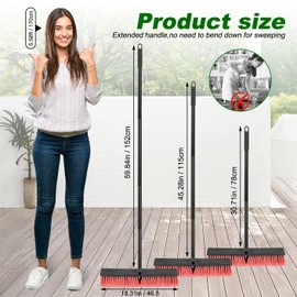 18 Inches Push Broom Outdoor- Heavy Duty Commercial Broom with 64.5" Long Handle and Stiff Bristles for Patio Garage Deck Concrete Wood Stone Tile Driveway Yard Warehouse Shop Floor Cleaning