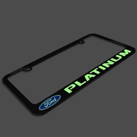 iPick Image 3D Night Glow Luminescent Logo on Black Metal License Plate Frame for Ford Platinum