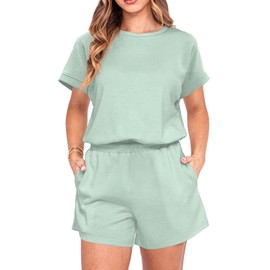 IWOLLENCE Women's 2-Piece Sports Set Loungewear Tracksuit with Elastic Waistband and Pockets, Green Grey, L