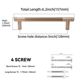 BUKOBYHE 10 Pack 5 Inch Champagne Bronze Kitchen Cabinet Handles Knurled Cabinet Pulls Drawer Pulls Cabinet Hardware