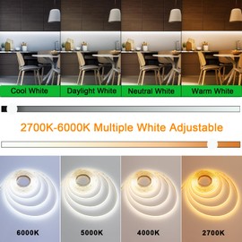 JOYLIT 24V COB CCT LED Strip Light Waterproof 16.4FT/5M 640LEDs/M 2700K-6000K, UL Listed PRO CRI 92+ LED Tape 10000lm Super Bright 90W Dimmable Warm White to Cool White Tunable Light Strip