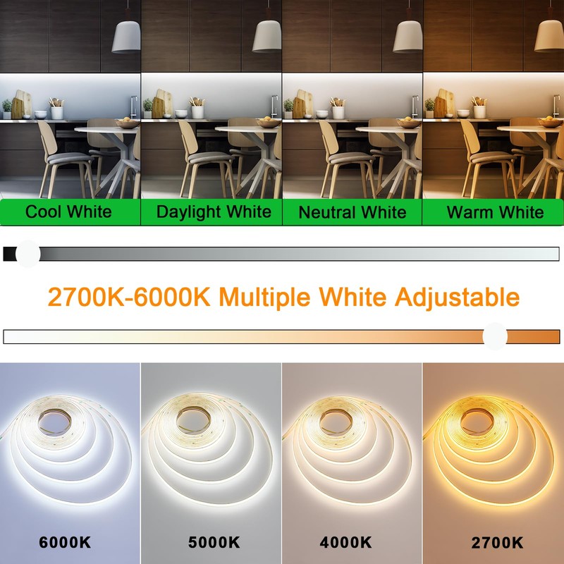 JOYLIT 24V COB CCT LED Strip Light Waterproof 16.4FT/5M 640LEDs/M