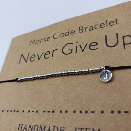 Morse Never Give Up Handmade Morse Code Black Corded Bracelet adj