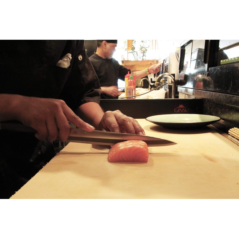 GINSU Yanagiba 9.5" Sashimi Knife, Brown - Premium Stainless-Steel Blade,