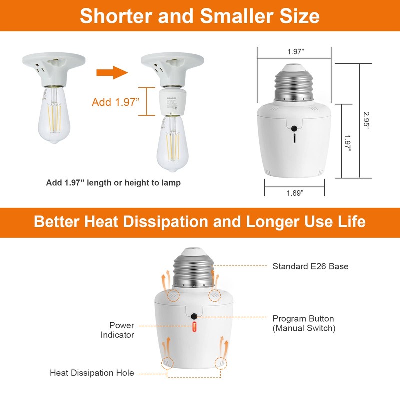 Suraielec Remote Control Light Bulb Socket, Wall Mount Switch, E26