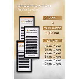 OLLOLASHES Bottom Lash Extension B C J Curl Mix4-10mm 0.03 0.05 0.07 0.10 0.15 thickness Black Color Super Matte Bottom Lash Extensions, Professional Supplies for Lash Techs (Bottom-B-0.03, 5-10mm)