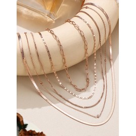 CASSIECA 5Pcs Gold Layered Necklace for Women, Rose Gold Necklaces Paperclip Snake Cubic Zirconia Chain Necklace Stackable Dainty Womens Jewellery Necklaces