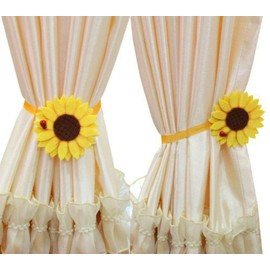 Ayygift 1 Pair Sunflower Curtain Magnetic Tiebacks Non-woven Fabric Countryside Rural Style Curtain Tie Holdbacks Accessories