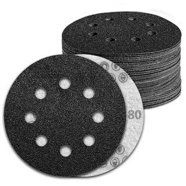 Pukamam 100 Pcs 5 inch Wet Dry Sanding Discs Grit 80 Hook and Loop 8 Hole Silicon Carbide Orbital Sander Sandpaper