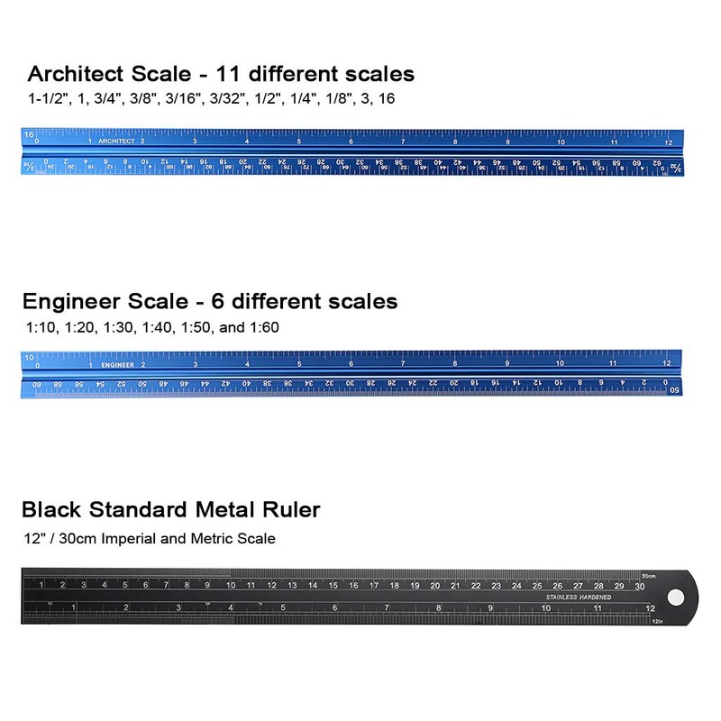 BTSKY 3 PCS 12" Architectural Scale Ruler with Standard Metric