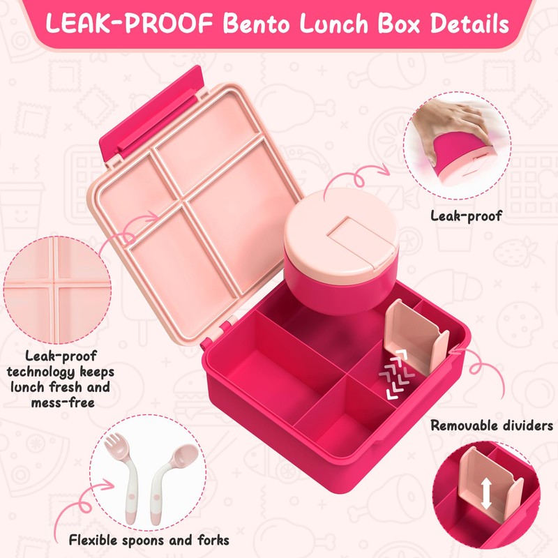Bento Lunch Box for Kid with 7oz Soup Thermo, Leak-Proof
