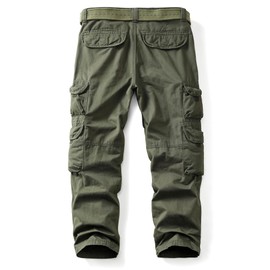 AKHIKING Men's Camo Cargo Pants Work Cotton Tactical Combat Military Casual Trousers with 10 Pockets Army Green 32