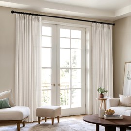 Pinch Pleated Linen Sheer Curtains 90 Inch Long W70 x L90, Memory Shape Pleated Curtains Living Room Bedroom, Natural Textured Thick Semi Sheer Privacy Curtain Drapes Farmhouse Light Filtering Curtain