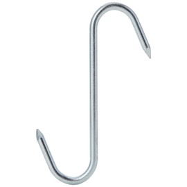 Merriway BH01914 (5 Pcs) BZP Steel Butchers Pointed Kitchen S-Hooks, 100mm (4 inch) - Pack of 5 Pieces