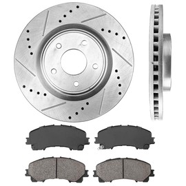 Callahan Front Drilled Slotted Brake Disc Rotors and Ceramic Brake Pads + Hardware Brake Kit For Infiniti Q50 Q60 QX50