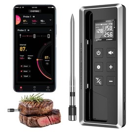 Wireless Meat Thermometer with Smart APP Control | 800ft Bluetooth Grill Food Thermometer, 0.19In Ultra Thin Probe, ±0.5℉ Accuracy, Digital Backlit Sc