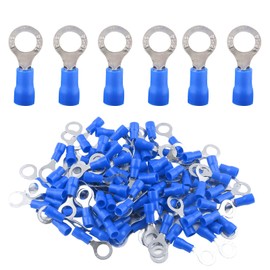 Bokwin 100Pcs 16-14AWG Insulated Terminals Ring Electrical Wire Crimp Connectors M6 Blue GA Crimp Wire Electrical Cable Kit Quick Splice