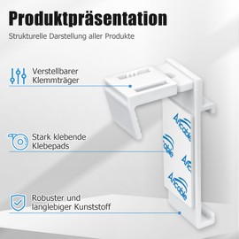 Clamp Holder for Klemmfix Roller Blind, Ancable Double Roller Blind, No Drilling, Replacement Part Accessories, Set of 8, Clamp Support Bracket for PVC, Wooden Windows, Door Wings