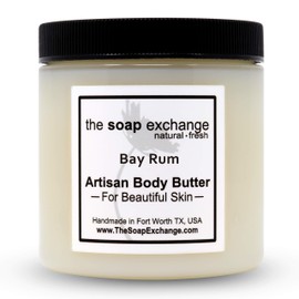 The Soap Exchange The Soap Exchange Body Butter - Bay Rum Scent - Hand Crafted 4 fl oz / 120 ml Natural Artisan Skin Care, Shea Butter, Aloe Vera, Nourish, Moisturize, & Protect. Made in the USA.