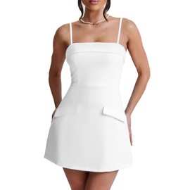 BORIFLORS Women's Sexy Spaghetti Strap Mini Dress Corset Backless A-Line Party Short Dresses, Small, White