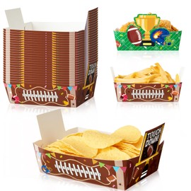 WERNNSAI 24 PCS Football Serving Trays - Football Party Decorations 2 Designs Sports Food Plates Disposable Bowls Nacho Trays for Birthday Sport Party Gameday Carnivals Decor