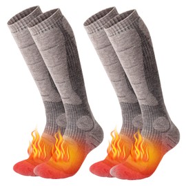 NOVAYARD - Calcetines de esquí de lana merina, térmicos hasta la rodilla, calcetines deportivos de snowboard para hombres y mujeres, 2 pares, Gris, Large