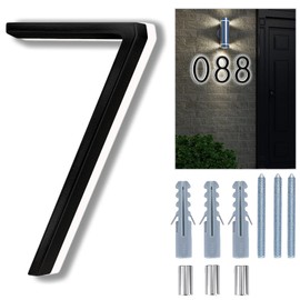 Backlit LED Home Address Numbers, 8 Inch House Numbers, Stainless Steel Hand-Polished Waterproof for House Address Signs, Lighted House Numbers for Outside Modern, Low-Voltage, Yard, Shop (7, Black)