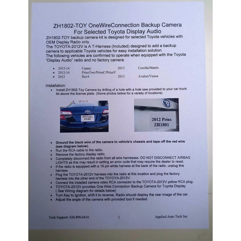 AAT Parking Camera Kit for Toyota Camry, Prius All Models