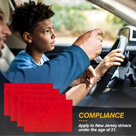 xbrtaia 4-Pack Reflective License Plate Stickers for New Jersey GDL Drivers - Perfect for New Drivers Under 21 & Special Learning Permits (Bright Red)